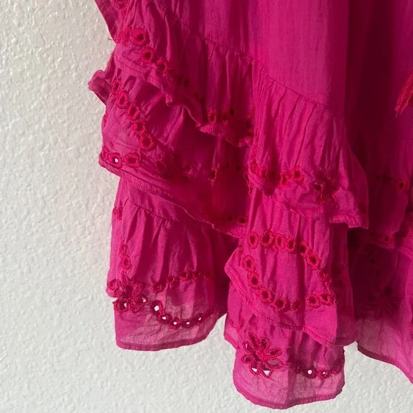Karina Grimaldi Sz XS Carol Pink Mini Dress Eyelet Puff Sleeves 100% Cotton Boho - Picture 6 of 12